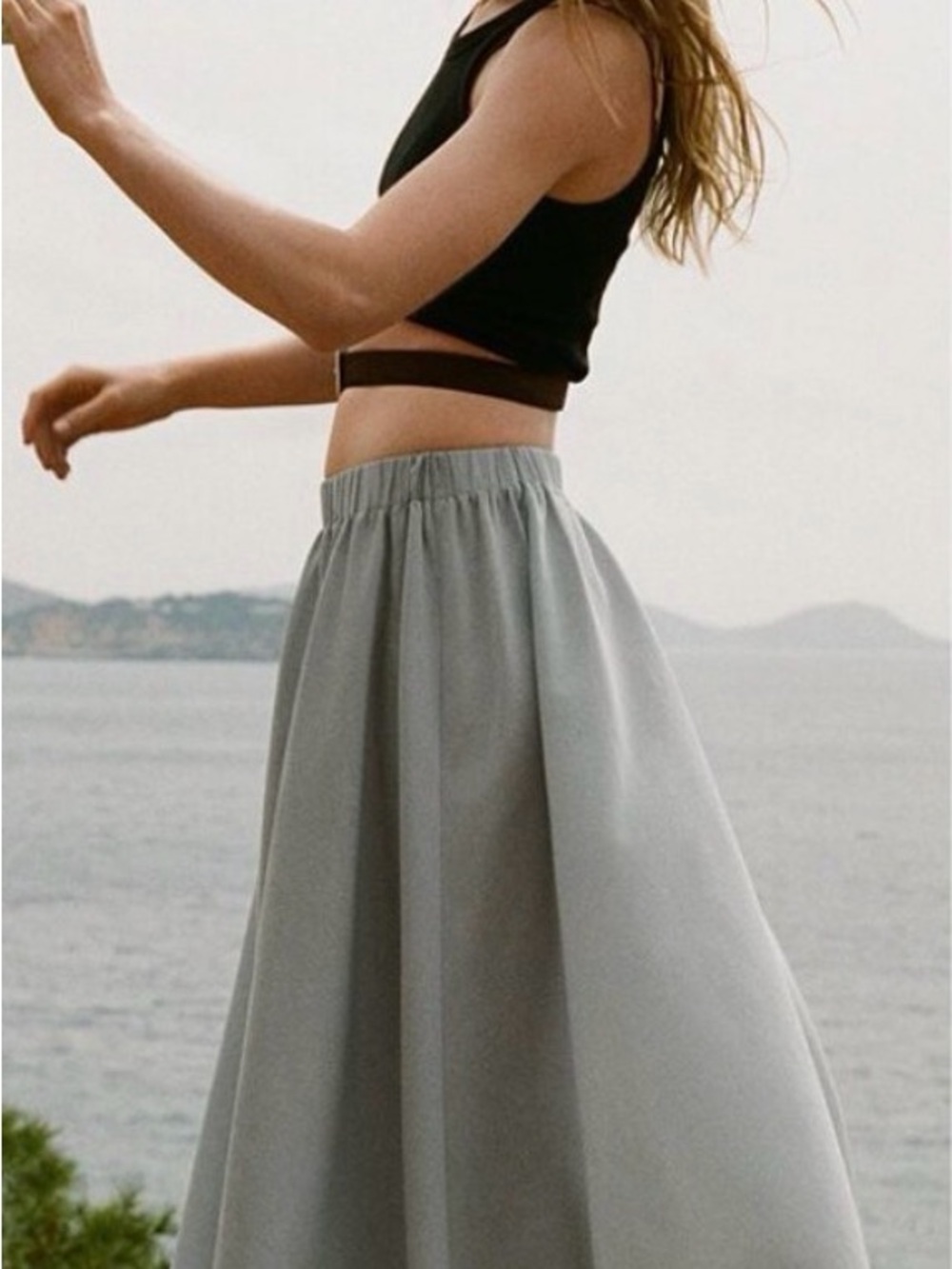 Zara voluminous Light Gray Full Maxi Skirt elastic waist